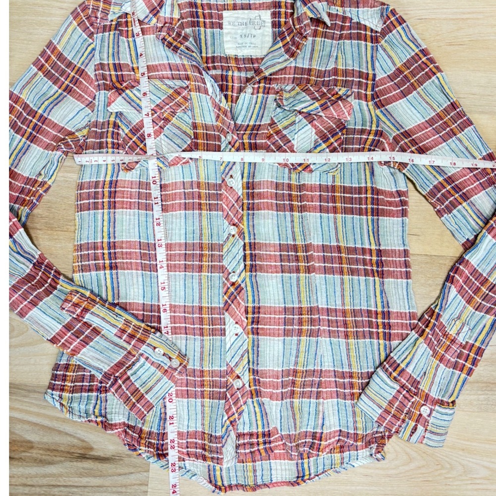 We The Free Free People Plaid Button Down Shirt Red Blue Cotton XS - Picture 6 of 10